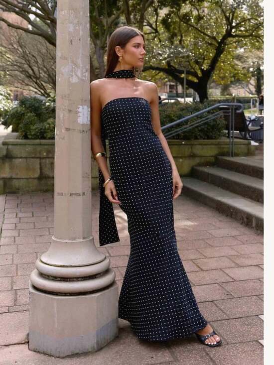 Peppermayo Dresses & Skirts - Under The Pagoda Maxi Dress in Black Polkadot